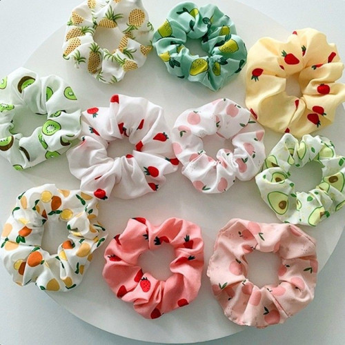 Korean Hair Scrunchies Tropical Fruits Design Hair Tie