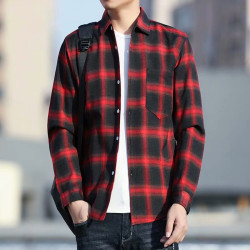 8-color men's fashion Korean version of the trendy plaid long-sleeved shirt fashion trend loose wild lapel casual plaid shirt men