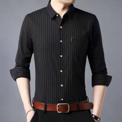 Emw Casual stripes Pure Cotton Men Long Sleeve polo officewear